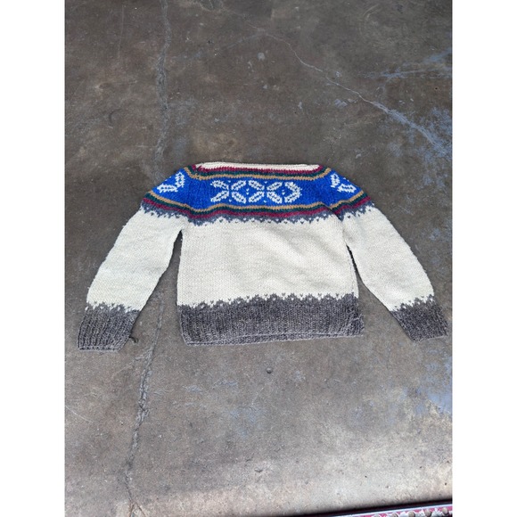 Handmade Sweaters - Handmade Nordic Fair Isle Alpaca Wool Knit Sweater Cream Chunky Pullover